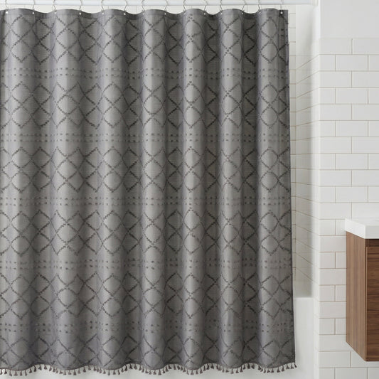 Unique Bargains 3D Geometric Texture Bath Curtain Sets with Hooks Grey 72"W x 72"L
