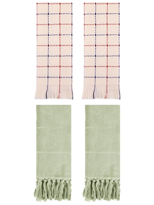 Unique Bargains 4 Pack Cotton Comfy Turkish Bath Towel Green/Beige 14"x30"/13"x29"