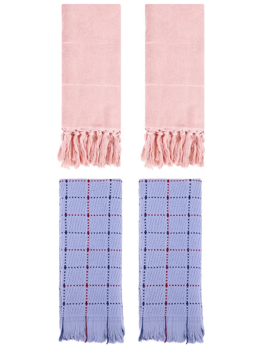 Unique Bargains 4 Pack Cotton Comfy Turkish Bath Towel Pink/Blue 14"x30"/13"x29"