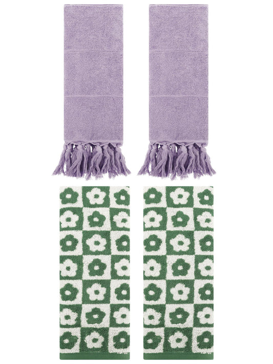 Unique Bargains 4 Pack Cotton Soft Bathroom Hand Towel 14"x30" Purple/Green