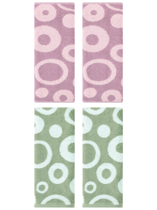 Unique Bargains 4 Pack Cute Round Geometric Pattern Hand Towel Cotton Towel Green/Purple