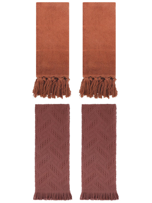 Unique Bargains 4 Pack Elegant Boho Turkish Hand Towels Brown 14"x30"/13"x29"