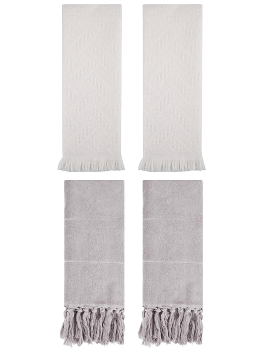 Unique Bargains 4 Pack Elegant Boho Turkish Hand Towels Grey/Beige 14"x30"/13"x29"