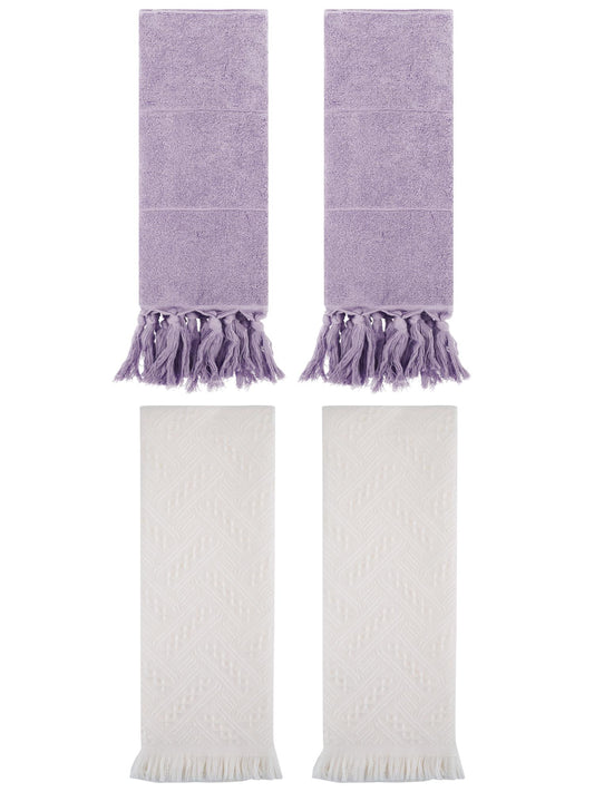 Unique Bargains 4 Pack Elegant Boho Turkish Hand Towels Purple/Beige 14"x30"/13"x29"