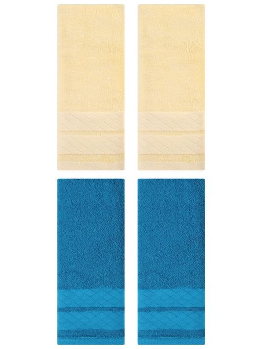Unique Bargains 4 Pack Geometry Pattern Cotton Soft Hand Towels Blue/Cream 14" x 30"