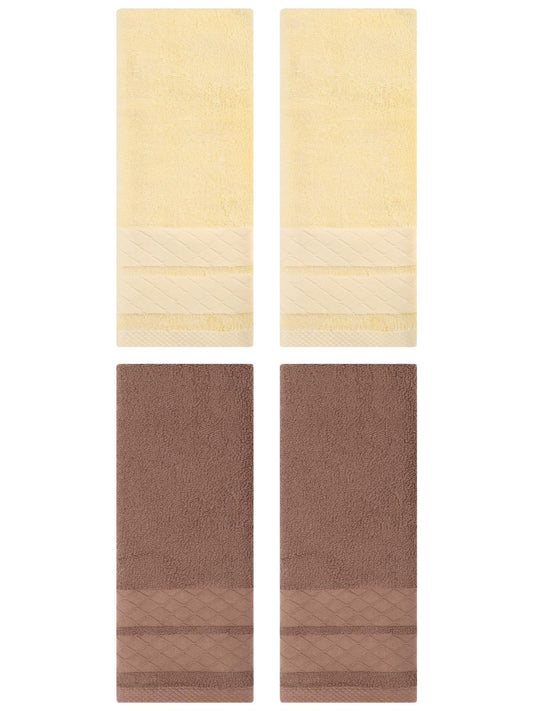 Unique Bargains 4 Pack Geometry Pattern Cotton Soft Hand Towels Brown/Cream 14" x 30"
