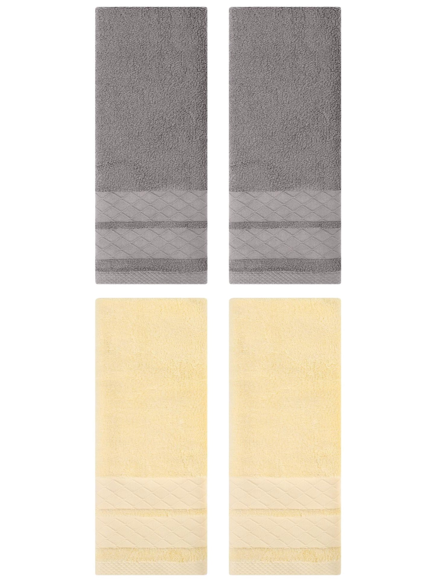 Unique Bargains 4 Pack Geometry Pattern Cotton Soft Hand Towels Grey/Cream 14" x 30"