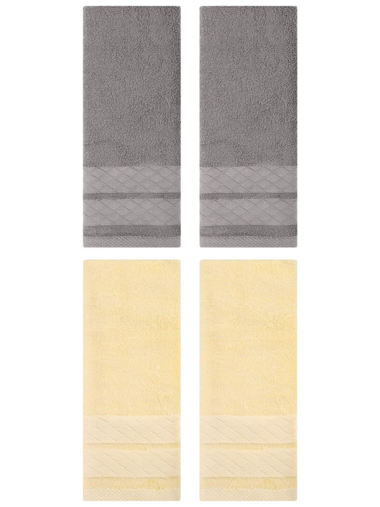 Unique Bargains 4 Pack Geometry Pattern Cotton Soft Hand Towels Grey/Cream 14" x 30"
