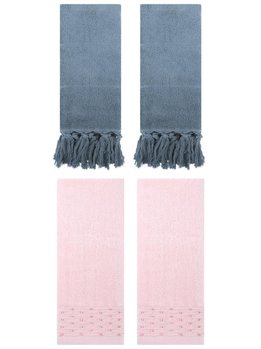 Unique Bargains 4 Pack Solid Cotton Bathroom Hand Towel 14" x 30" Blue/Pink