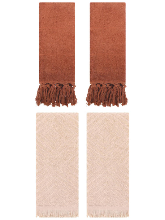 Unique Bargains 4 Pack Turkish Hand Towels with Tassel Brown 14"x30"/13"x29"