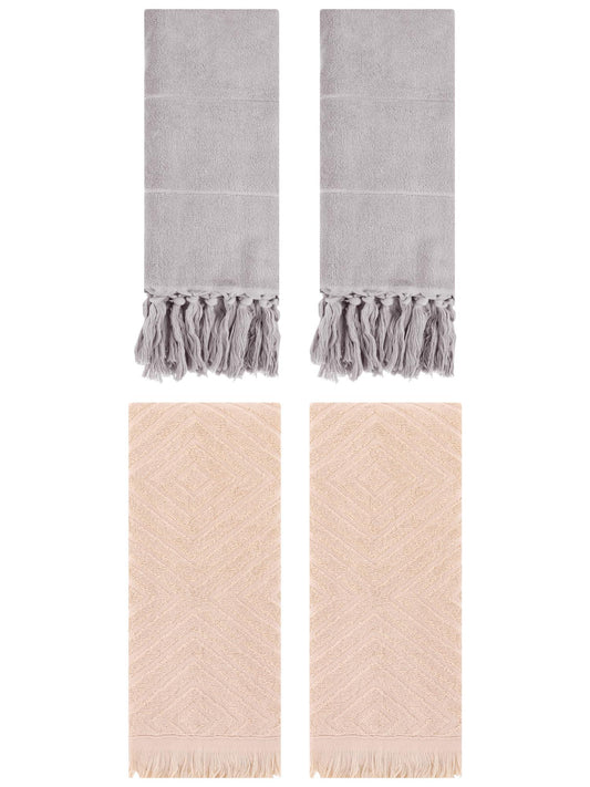 Unique Bargains 4 Pack Turkish Hand Towels with Tassel Grey/Brown 14"x30"/13"x29"