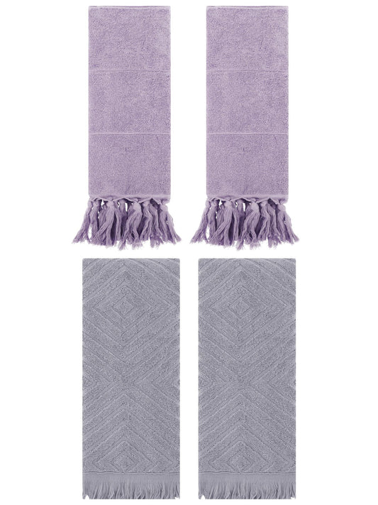 Unique Bargains 4 Pack Turkish Hand Towels with Tassel Purple/Grey 14"x30"/13"x29"