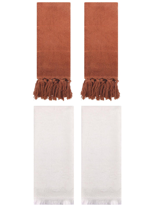 Unique Bargains 4 Pack Turkish Room Hand Towels Brown/Beige 14"x30"/13"x29"