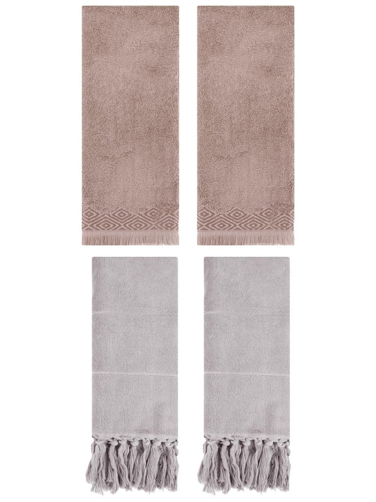 Unique Bargains 4 Pack Turkish Room Hand Towels Grey/Brown 14"x30"/13"x29"