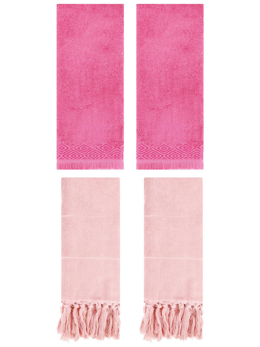 Unique Bargains 4 Pack Turkish Room Hand Towels Pink 14"x30"/13"x29"