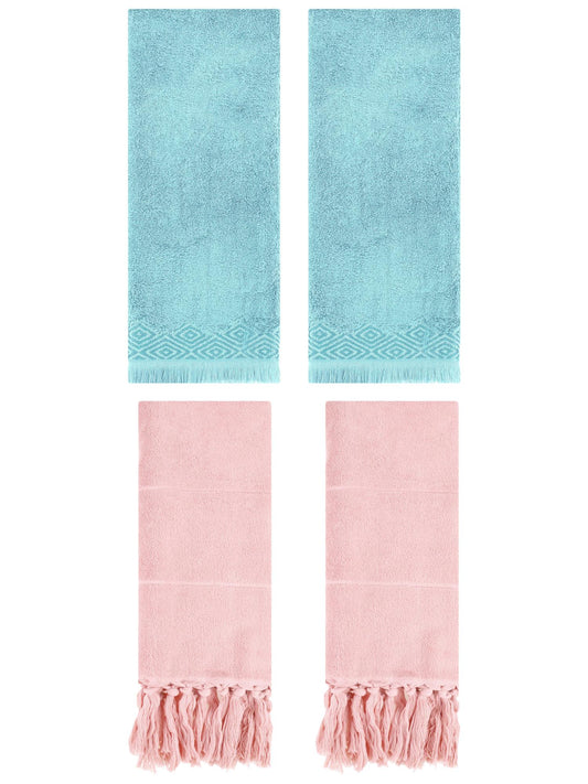 Unique Bargains 4 Pack Turkish Room Hand Towels Pink/Blue 14"x30"/13"x29"