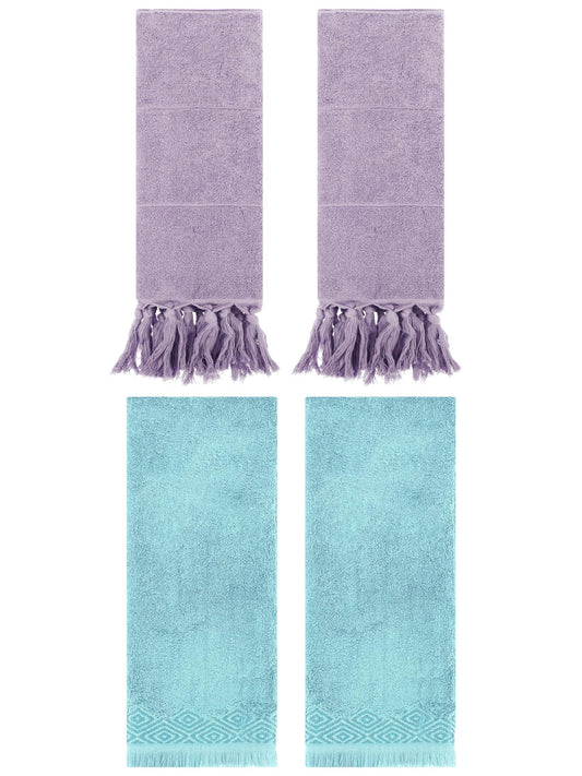 Unique Bargains 4 Pack Turkish Room Hand Towels Purple/Blue 14"x30"/13"x29"