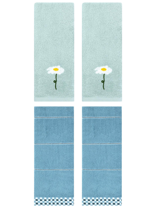 Unique Bargains 4 Pcs Absorbent Hand Towels Blue 13" x 30"/14" x 30"