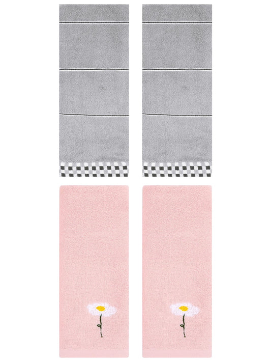 Unique Bargains 4 Pcs Absorbent Hand Towels Pink/Grey 13" x 30"/14" x 30"