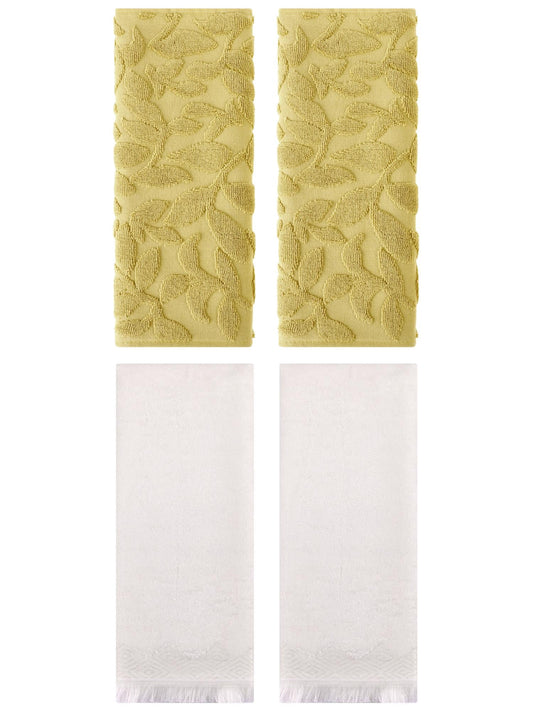 Unique Bargains 4 Pcs Absorbent Soft Boho Hand Towel Yellow/Beige 14" x 30"/13" x 29"