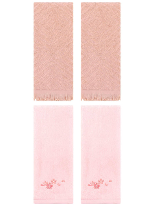 Unique Bargains 4 Pcs Bathroom Cotton Soft Hand Towels 13" x 29" Pink/Orange