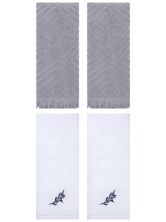 Unique Bargains 4 Pcs Bathroom Cotton Soft Hand Towels 13" x 29" White/Grey