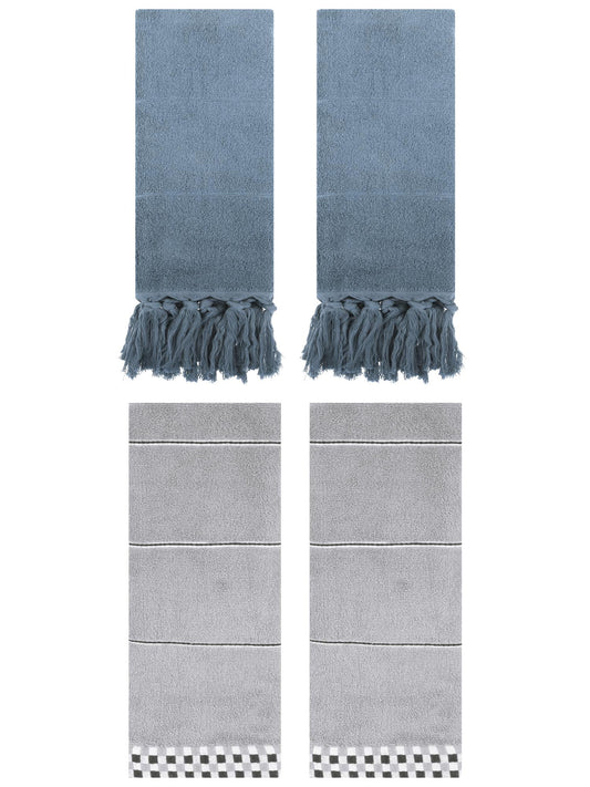 Unique Bargains 4 Pcs Bathroom Hand Towels 14" x 30" Blue/Grey