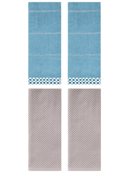 Unique Bargains 4 Pcs Bathroom Hand Towels Camel/Blue 13" x 30"/14" x 30"