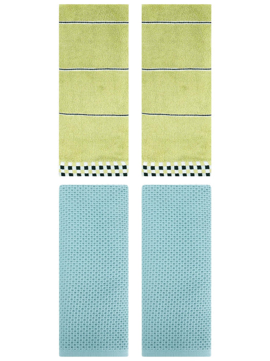 Unique Bargains 4 Pcs Bathroom Hand Towels Light Blue/Green 13" x 30"/14" x 30"