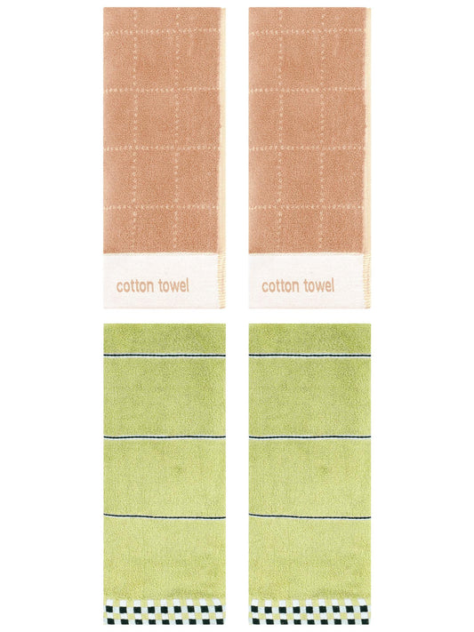 Unique Bargains 4 Pcs Checked Soft Hand Towel 14 x 30 Inch Green/Brown