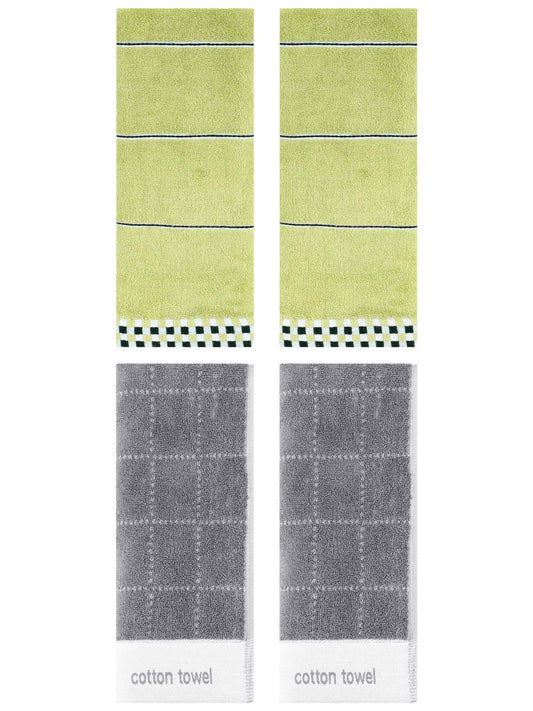 Unique Bargains 4 Pcs Checked Soft Hand Towel 14 x 30 Inch Green/Grey