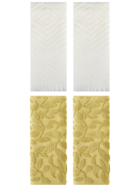 Unique Bargains 4 Pcs Cotton Absorbent Boho Hand Towel Yellow/Beige 14" x 30"/13" x 29"