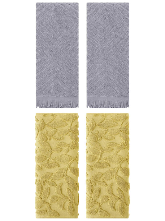 Unique Bargains 4 Pcs Cotton Absorbent Boho Hand Towel Yellow/Grey 14" x 30"/13" x 29"
