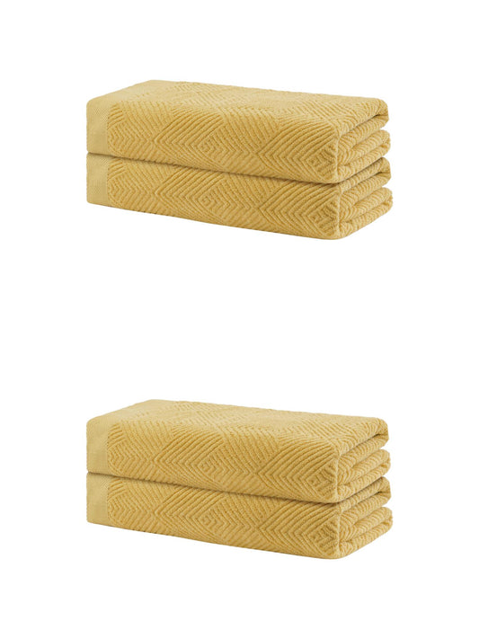 Unique Bargains 4 Pcs Cotton Bath Towels Lightweight Towels for Bathroom Yellow
