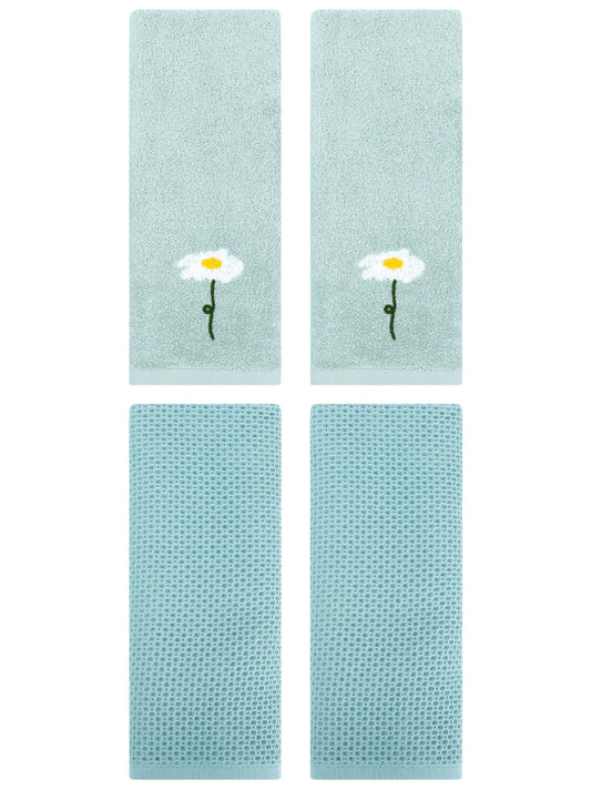 Unique Bargains 4 Pcs Cotton Bathroom Hand Towels 13" x 30" Blue/Light Blue