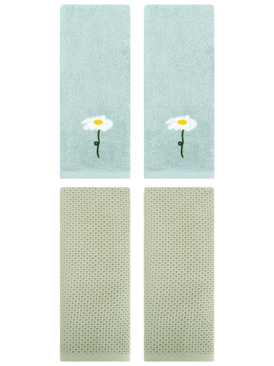 Unique Bargains 4 Pcs Cotton Bathroom Hand Towels 13" x 30" Blue/Light Green