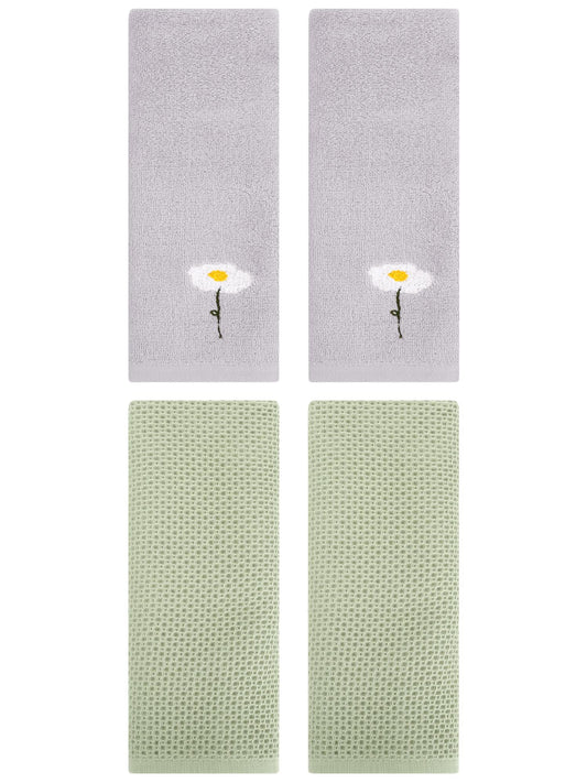 Unique Bargains 4 Pcs Cotton Bathroom Hand Towels 13" x 30" Grey/Light Green