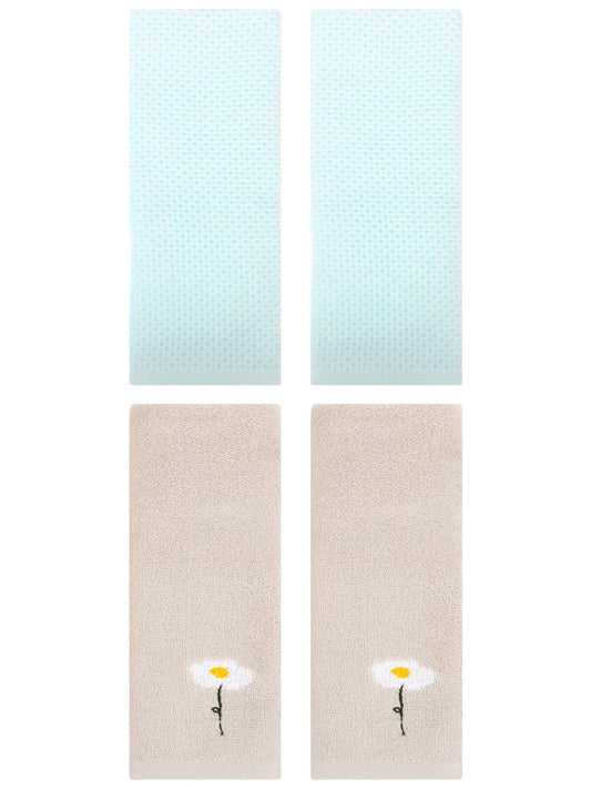 Unique Bargains 4 Pcs Cotton Bathroom Hand Towels 13" x 30" Light Brown/Light Cyan