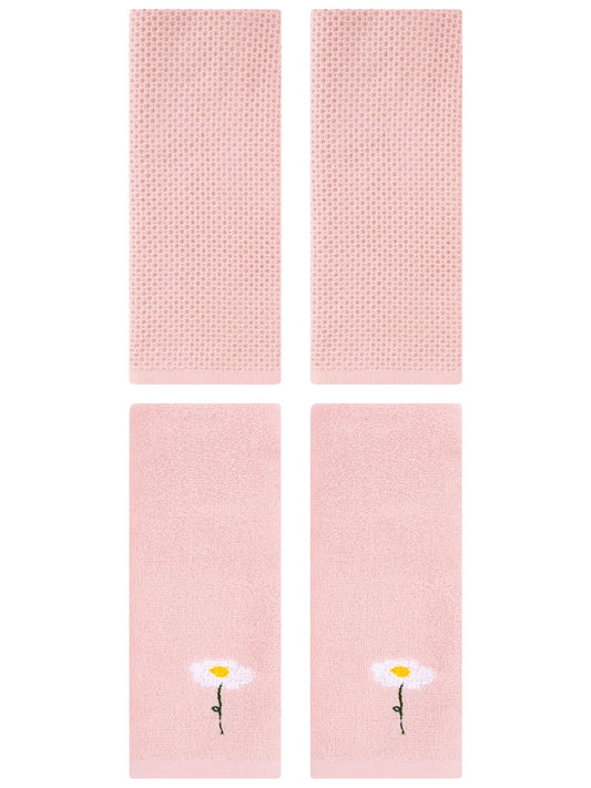 Unique Bargains 4 Pcs Cotton Bathroom Hand Towels 13" x 30" Pink