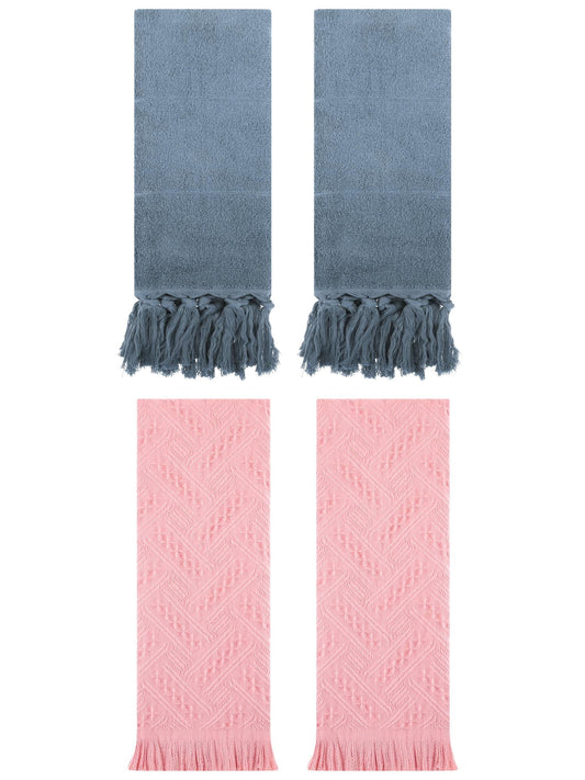 Unique Bargains 4 Pack Cotton Soft Absorbent Boho Turkish Decorative Hand Towels Blue/Pink 14" x 30"/13" x 29"