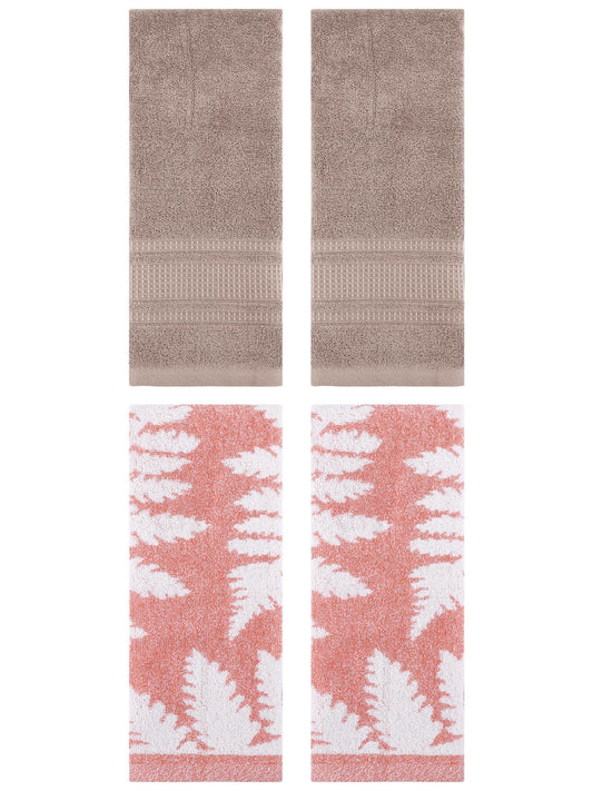 Unique Bargains 4 Pcs Cotton Decorative Hand Towel Set 13 x 29 Inch Pink/Brown