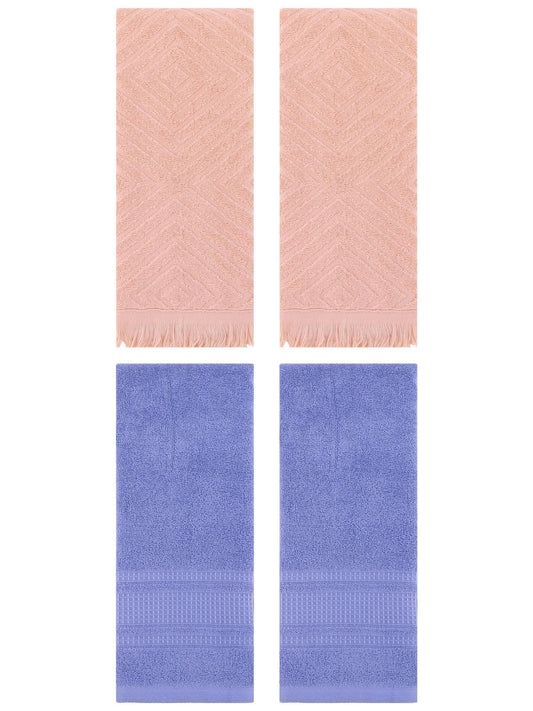 Unique Bargains 4 Pcs Cotton Geometric Hand Towels 13" x 29" Orange/Dark Blue
