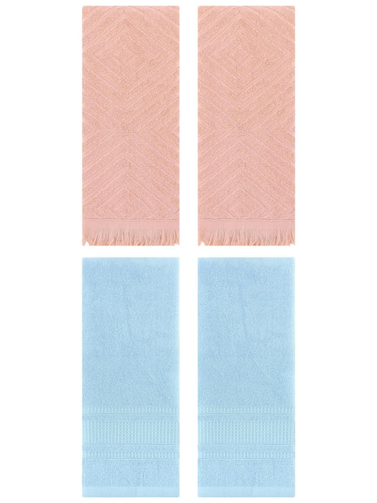 Unique Bargains 4 Pcs Cotton Geometric Hand Towels 13" x 29" Brown