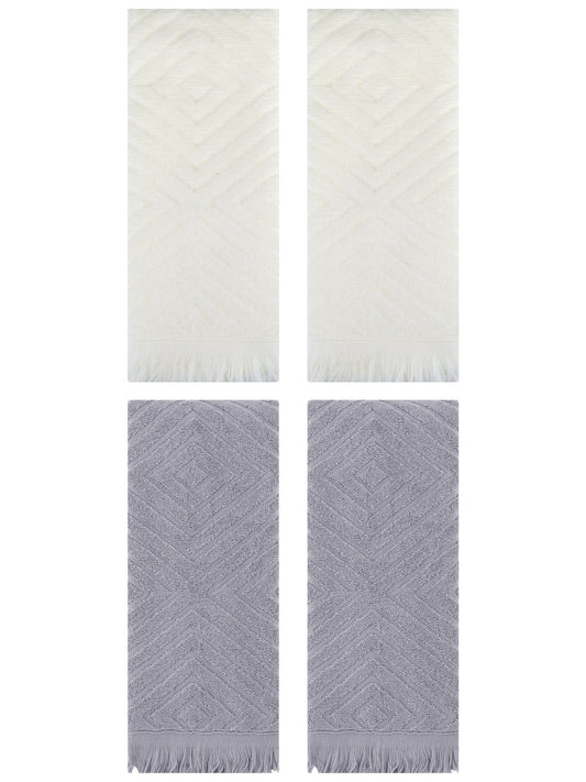 Unique Bargains 4 Pcs Cotton Geometric Patterns Turkish Towels 13" x 29" Grey/Beige