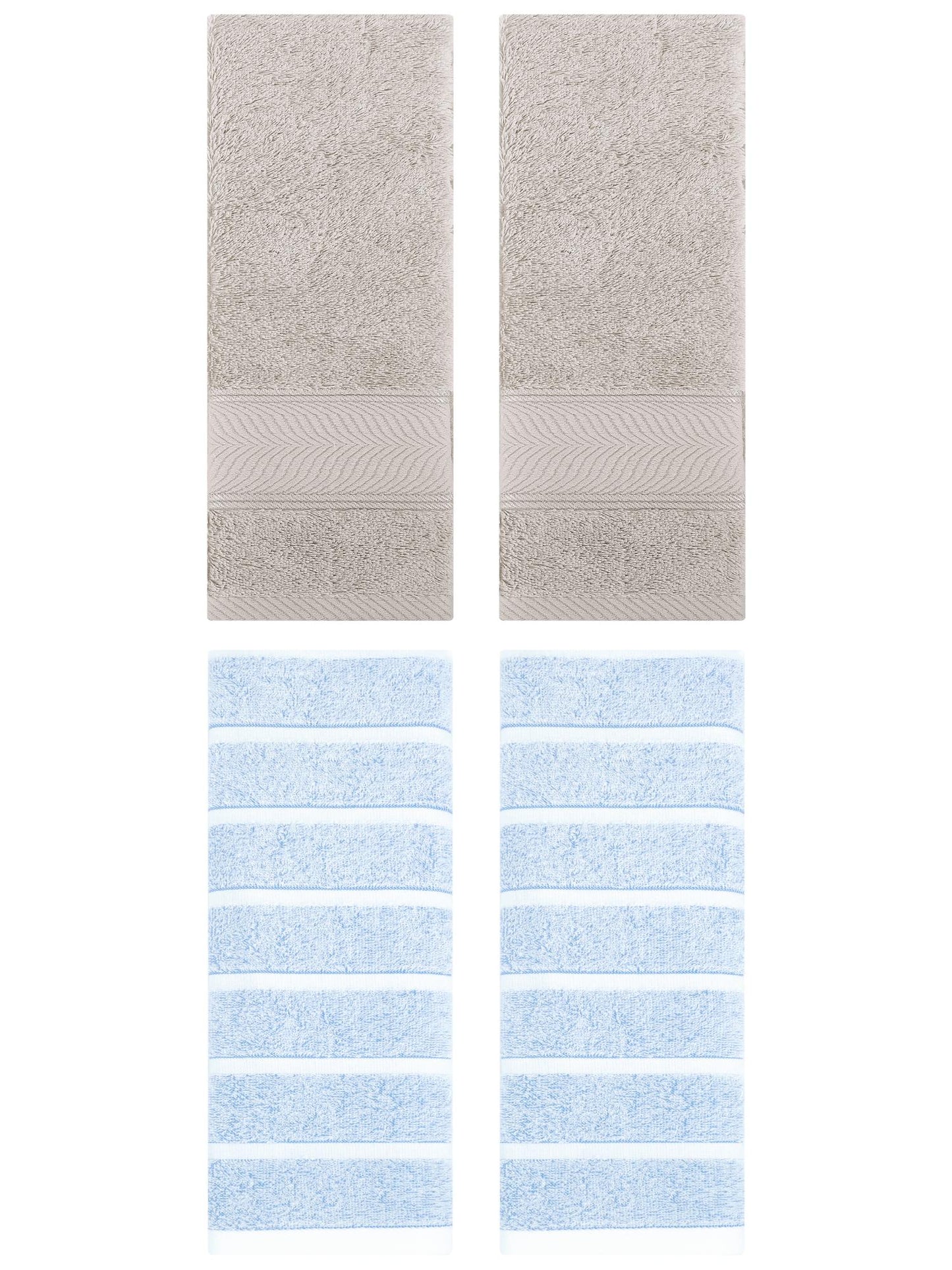 Unique Bargains 4 Pcs Cotton Hand Towel Blue/Light Brown 13" x 29"/14" x 30"
