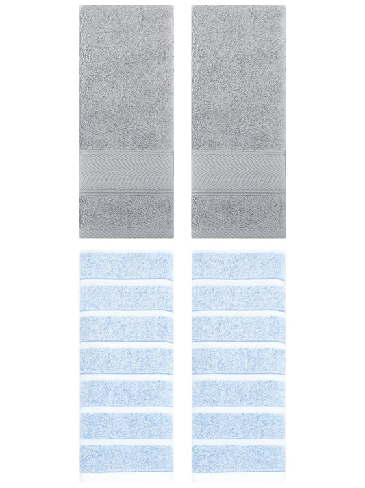 Unique Bargains 4 Pcs Cotton Hand Towel Blue/Light Grey 13" x 29"/14" x 30"