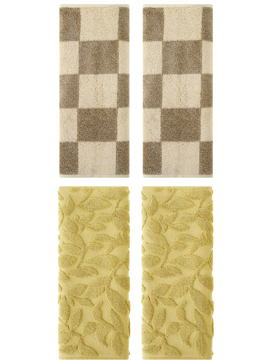 Unique Bargains 4 Pcs Cotton Hand Towel Set Brown/Yellow 14" x 28"/14" x 30"