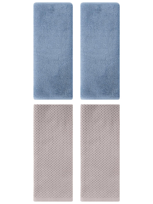 Unique Bargains 4 Pcs Cotton Hand Towels 13" x 30" Camel/Light Steel Blue