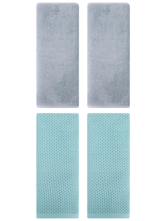 Unique Bargains 4 Pcs Cotton Hand Towels 13" x 30" Light Blue/Light Grey