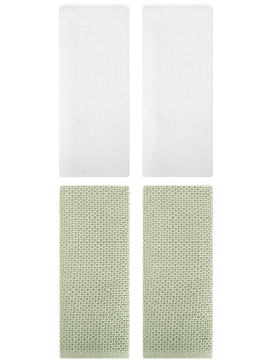 Unique Bargains 4 Pcs Cotton Hand Towels 13" x 30" Light Green/White